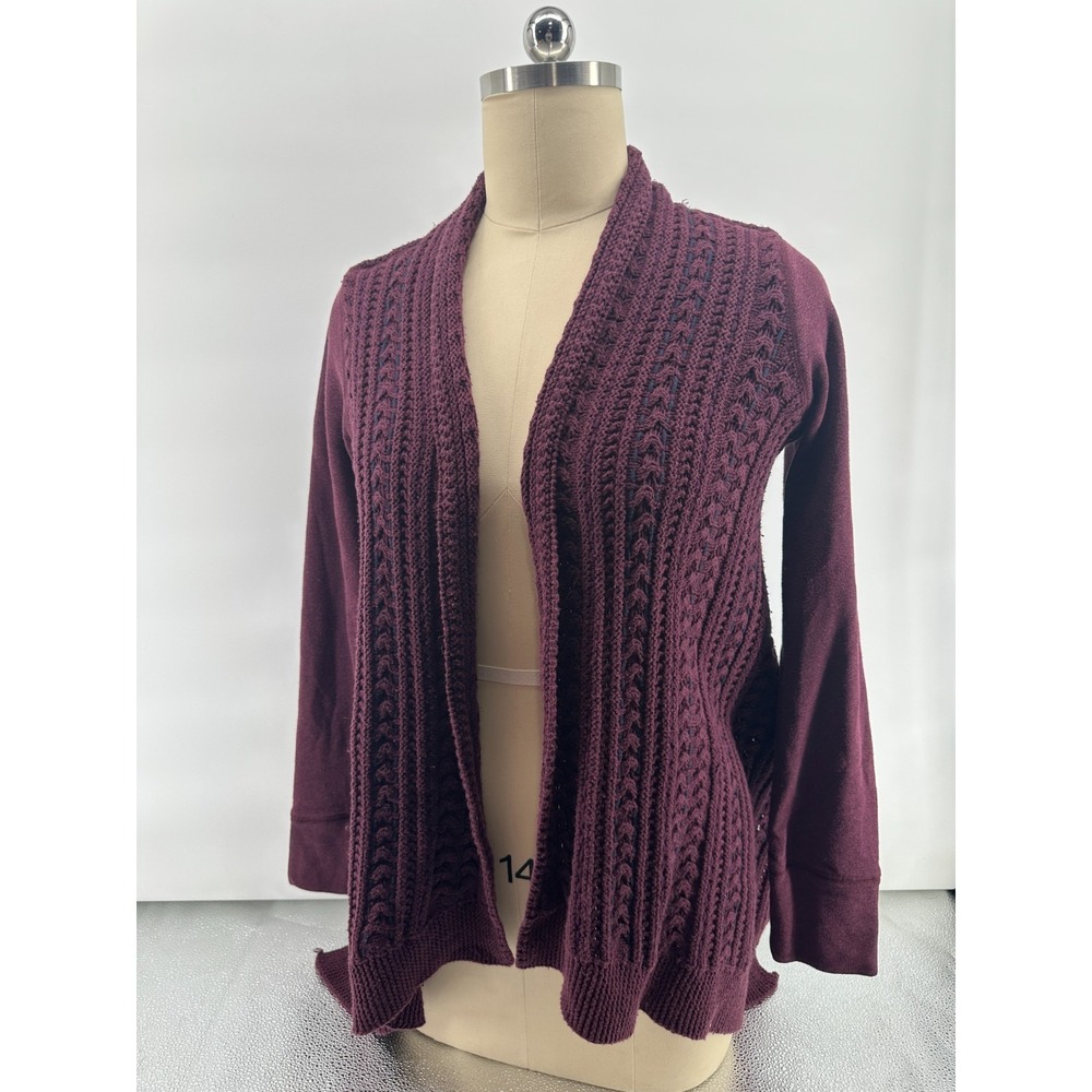 Anthropologie Saturday Sunday Burgundy Open Knit Cardigan‎ Sweater Size Large